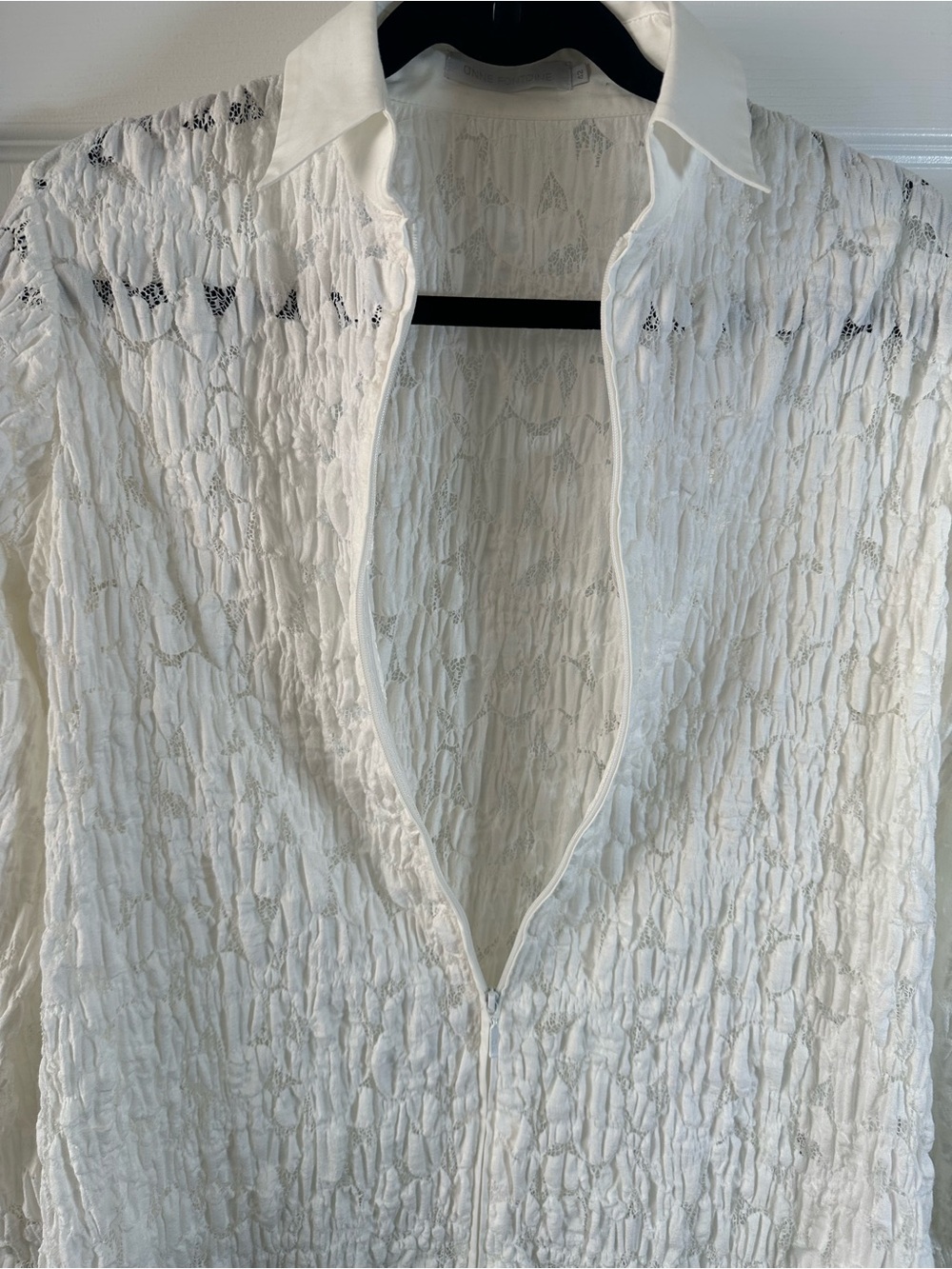 Anne Fontaine Roman White Lace Zip Front Blouse | Size 42 - Picture 6 of 15